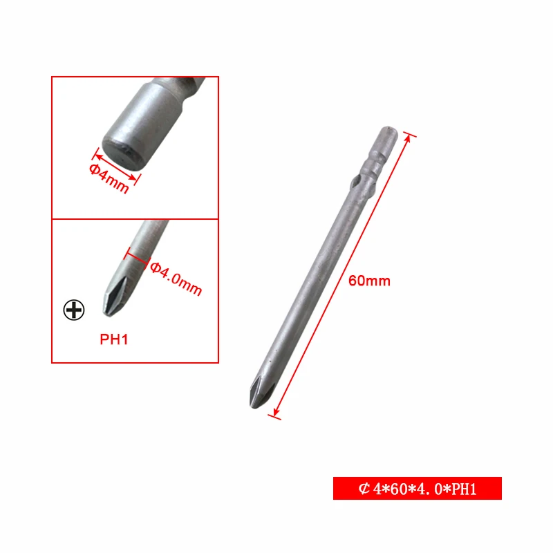 4x60x4xPH1 STLRENDA 10 шт. ручные инструменты Phillips электрическая отвертка Биты S2 сталь нескользящий Круглый хвостовик 4x60/80 мм винтовая головка PH0, PH00, PH1, PH2 - Цвет: 4x60x4xPH1