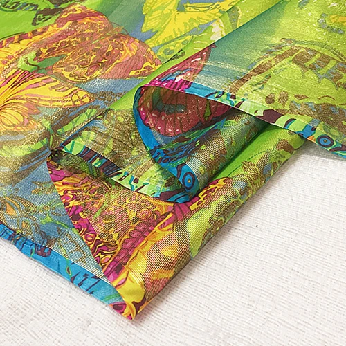 Floral print silk and silver line blended fabric thin 8momme 135cm width SFF107 | Дом и сад