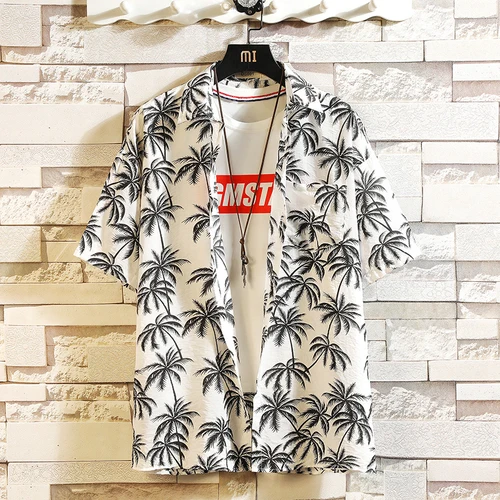 C530 Coconut tree Мужская рубашка летняя модная мужская рубашка приталенная рубашка с коротким рукавом и цветочным принтом Мужская одежда трендовая Мужская Повседневная рубашка с цветочным принтом 5XL - Цвет: C530 Coconut tree