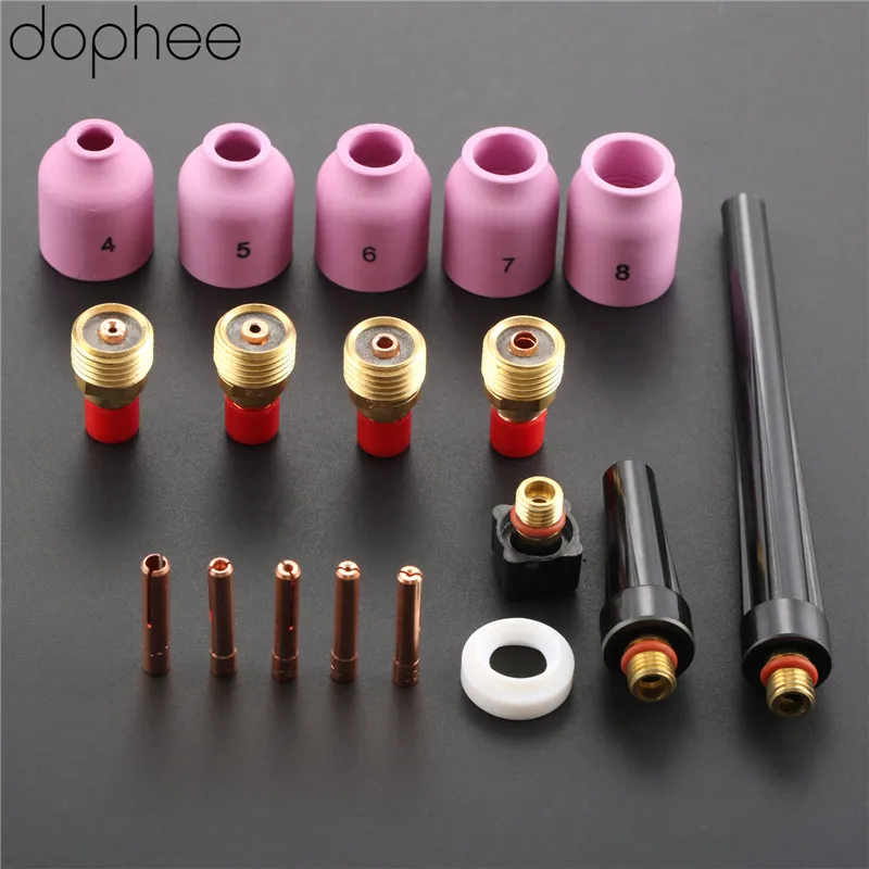 

dophee 18PCS TIG Gas Lens Collet Body Kit Welding Torch For WP-9/20/25 PTA-9/20/25 41V24 Lanthanate Tungste TIG Back Cap Hot