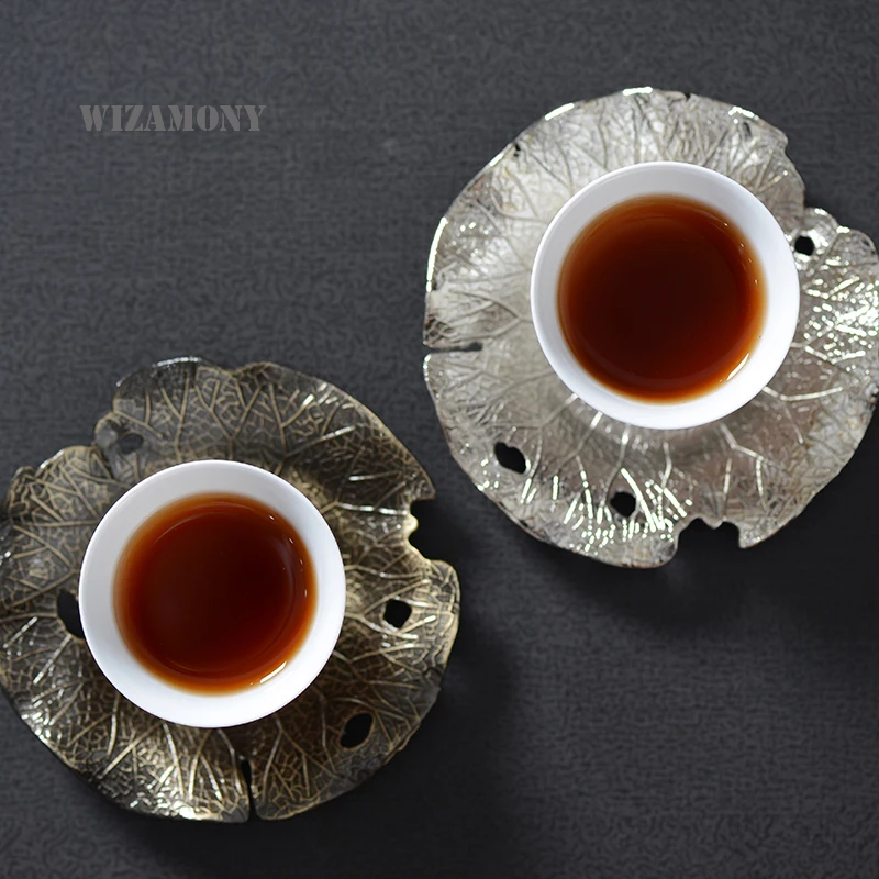 WIZAMONY, 1 шт., чайный набор, чайная чашка, блюдце, металлический кунг-фу, чайный поднос, жаростойкий, японский тип, лист лотоса, для керамической чайной чашки