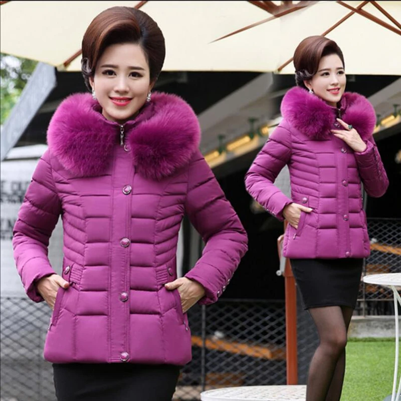 Новинка 2017 зима среднего возраста Женская хлопчатобумажная одежда большой