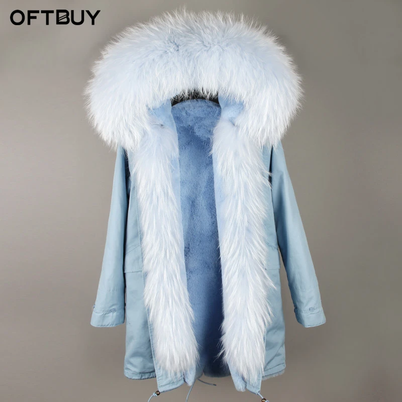 OFTBUY, новинка, розовая Зимняя куртка, Женская длинная парка, пальто с натуральным мехом енота, большой воротник, парка с капюшоном, теплая верхняя одежда