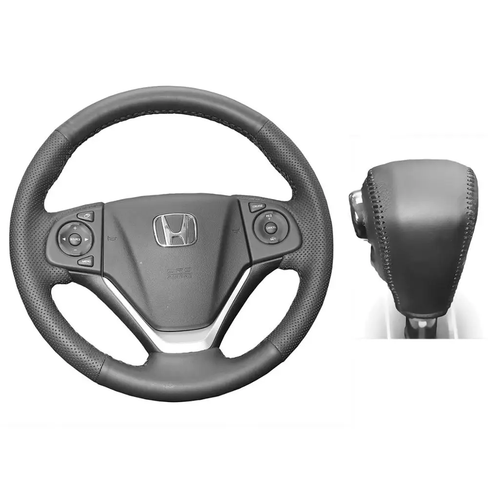 2 PCS SET Black line PONSNY Рулевое управление автомобиля/шестерни натуральная кожа чехлы Чехол для HONDA CRV 2012- авто ручной сшитый Чехол черный - Название цвета: 2 PCS SET Black line