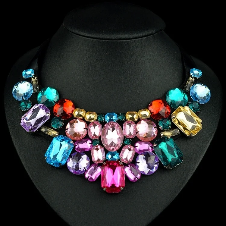Женское винтажное ожерелье многоцветное колье с кристаллами | Украшения и