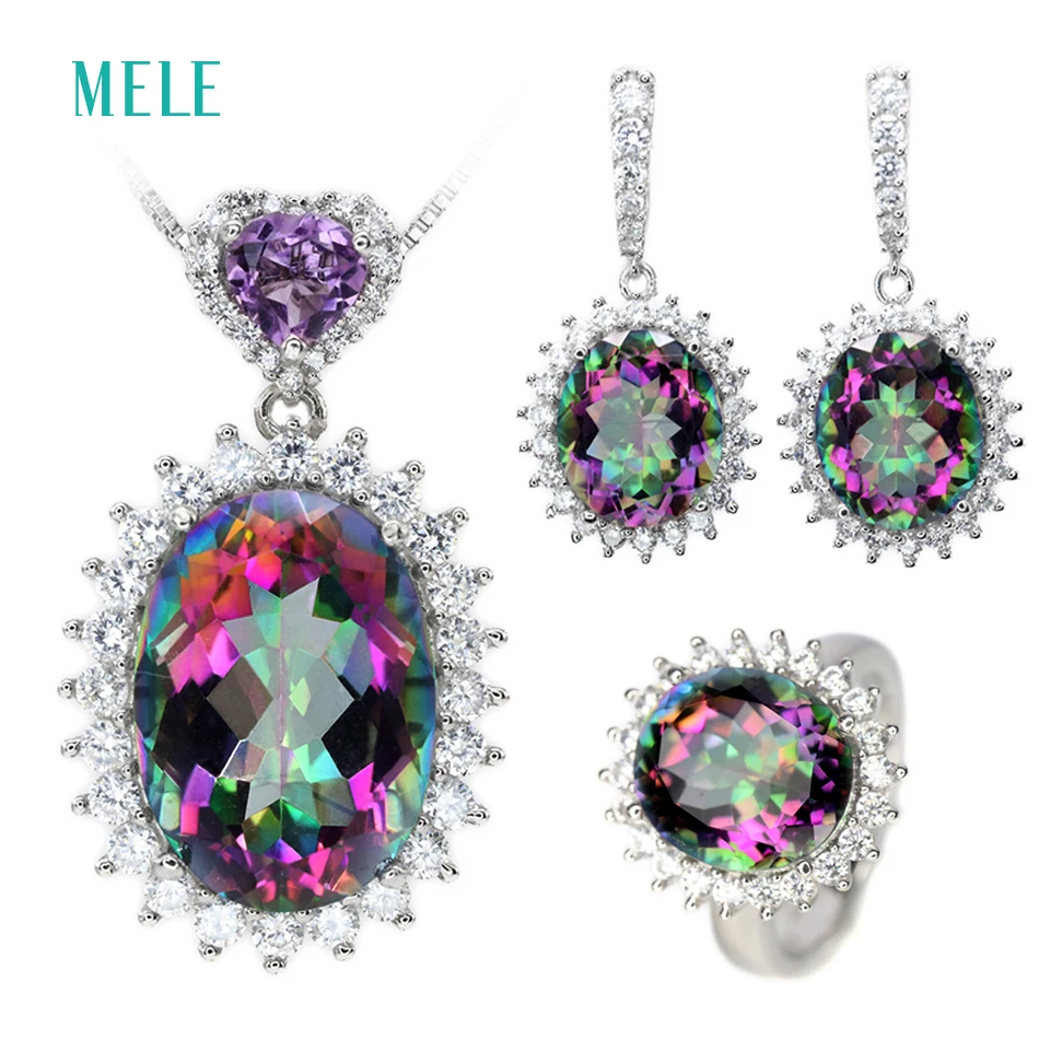 Натуральный мистический кварт Серебряный ювелирный набор Овальный 10 мм * 12 для