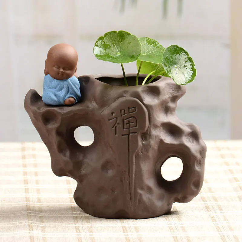 

Creative Style Hydroponics Plant Vase Zen Home Office Tea Table Plant Bonsai Garden Flowerpots Cute Little Monk Pots for Flowers