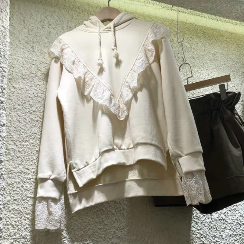 Корейский Новый кружево лоскутное осень для женщин толстовка 2018 Vogue с длинным