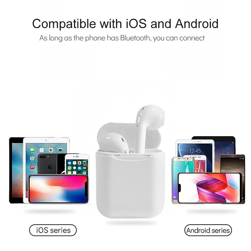I7s TWS мини беспроводные Bluetooth наушники, стерео наушники-вкладыши, гарнитура с зарядным устройством, микрофон для iPhone 7, всех смартфонов с usb-кабелем