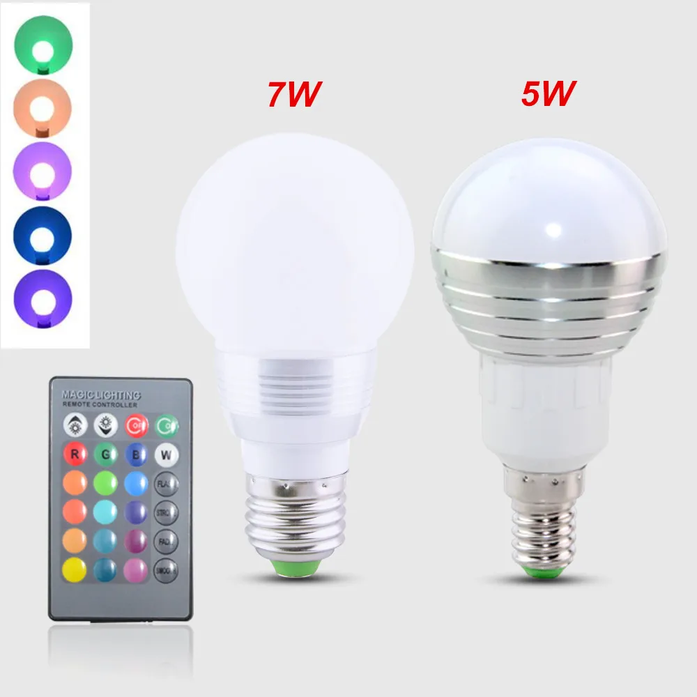 RGB Точечный светильник E27 / E14 5 Вт 7 светодиодный 110 В 220 цветная лампа с ИК пультом
