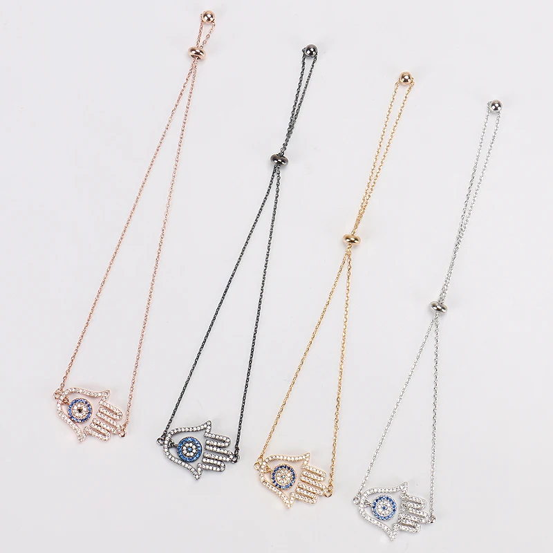 

Lucky Eye Hamsa Hand Charms Bracelet Bangles Micro Pave Zircon Evil Eye Jewelry Chain Link Bracelets Women Men Adjustable