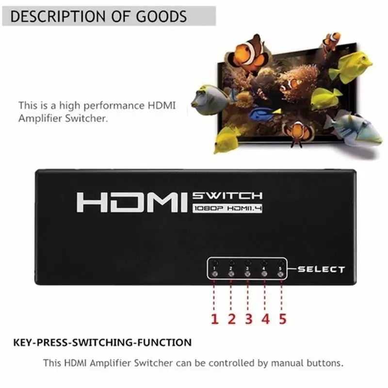 5 портов Hdmi переключатель сплиттер 1080P видео аудио конвертер для Ps4 Xboxone монитор
