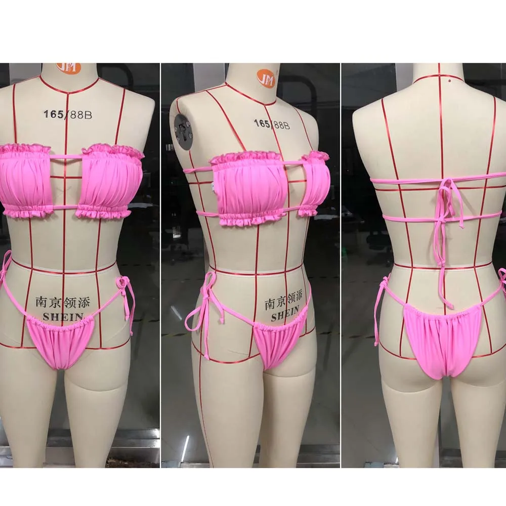 Micro Bikini Sexy Strapless Women Thong Set 2019 Biquini Swimwear Push Up Padded Swimsuit Folds Bathing Suit |
