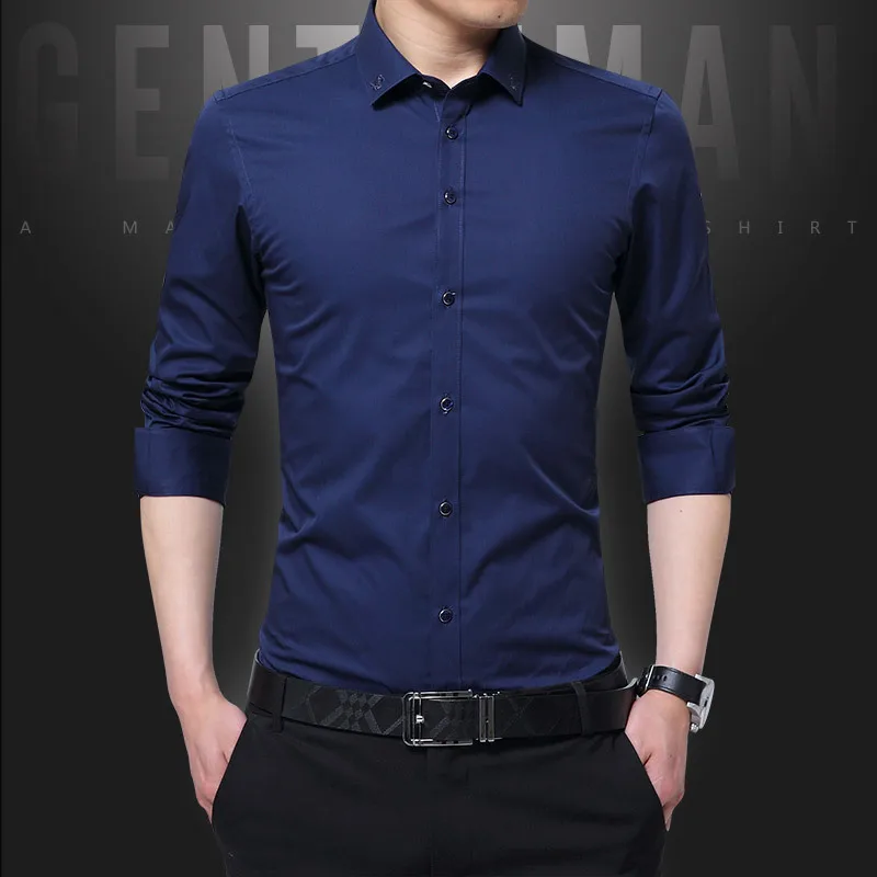 Camisas Hombre Manga Larga весенне-осенняя Повседневная Модная приталенная рубашка Мужская