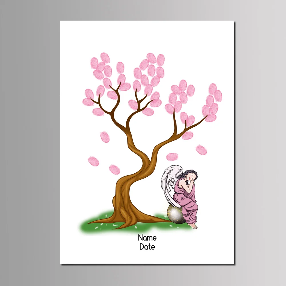 1PC 50*70cm Multi Size Canvas Painting Kids First Communion Souvenir Party Decoration DIY Fingerprint Tree Guest Book With Ink