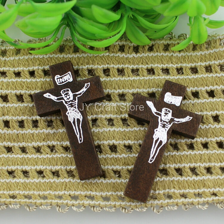 50pcs/lot Antique Cross Wooden Retro Dark Coffee Jesus Beads 42*24mm Wood Pendant Charm Jewelry MA0054 | Дом и сад