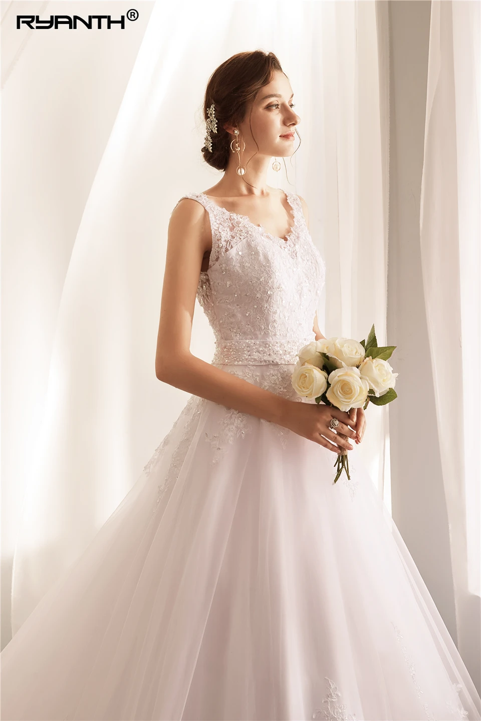 Robe De Mariage Vestidos de novia сексуальное платье на бретельках с v-образным вырезом и поясом из бисера недорогое свадебное платье ТРАПЕЦИЕВИДНОЕ свадебное платье