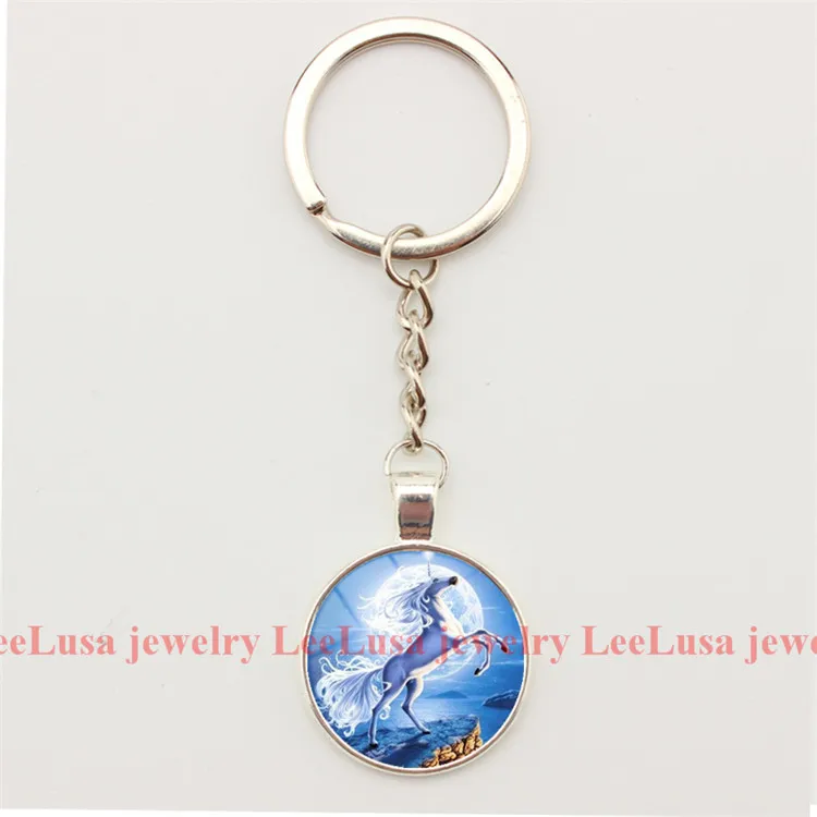 Unicorn Keychain Myth Llaveros Galss Dome Pendant Charm Key Chains Car/bag Holder Gril Jewelry 5styles | Украшения и аксессуары