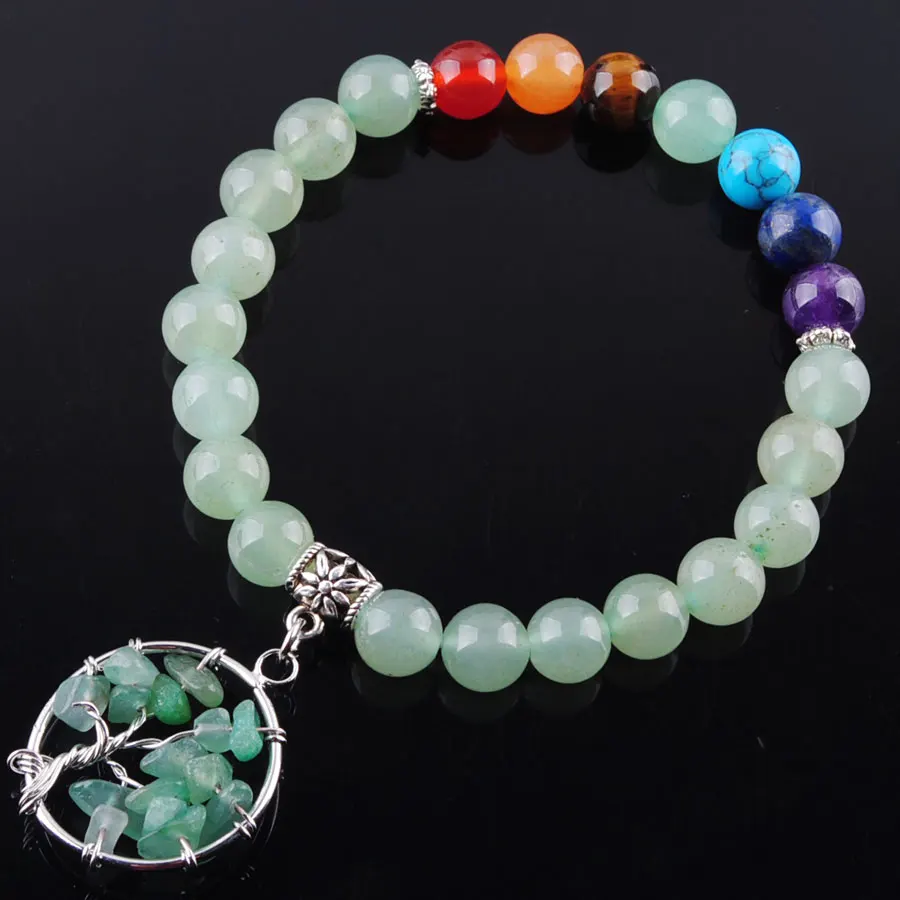 Камень драгоценный круглый 8 мм бусины Древо жизни браслет для женщин ювелирные изделия 7 дюймов TBK330 - Окраска металла: Aventurine TK3273