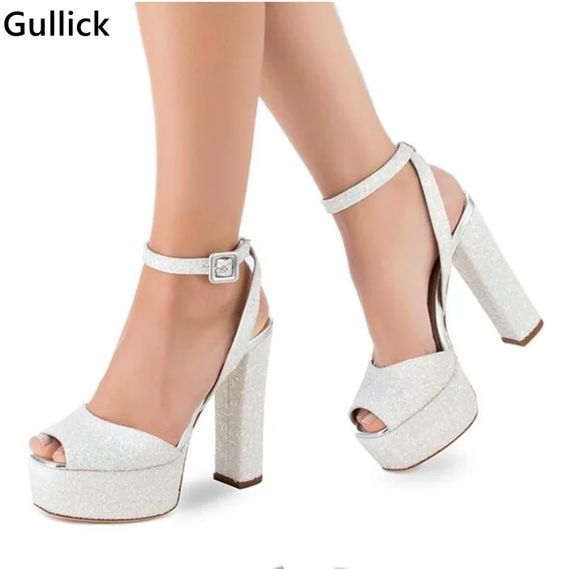 Gullick Hot Selling Fashion Platform Sandals Ankle Strap Bling Glitter Woman Party Dress Shoe Mixed Colors Super High Heel | Обувь
