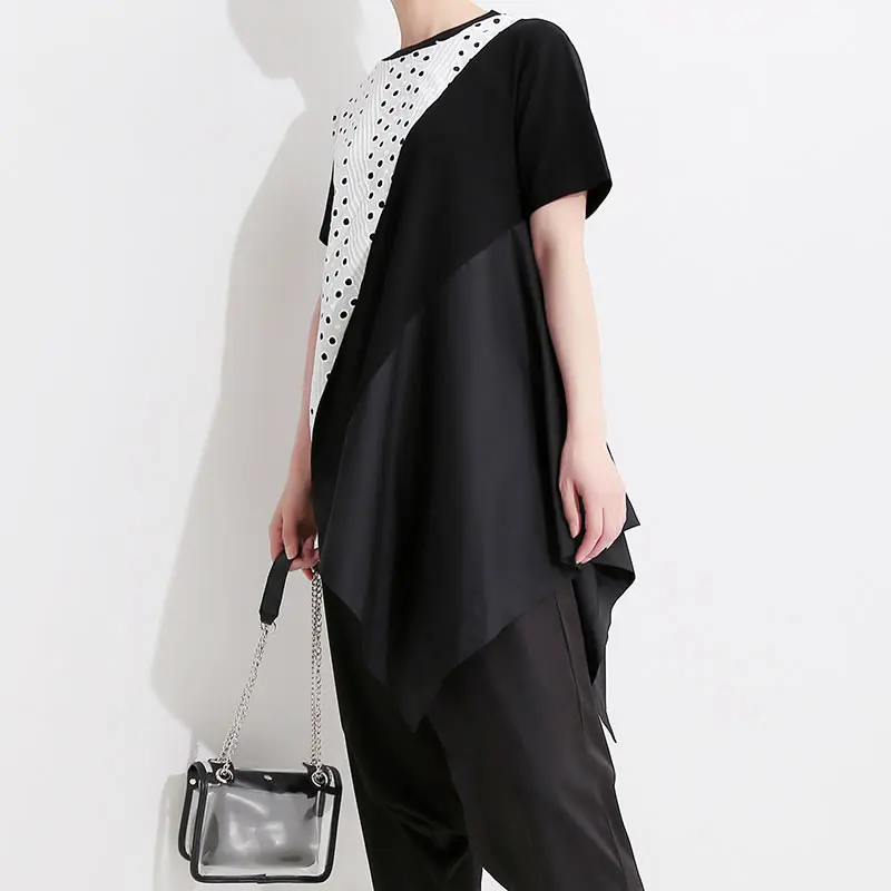 Фото XITAO Irregular Polka Dot T Shirt Women Patchwork Korea Fashion O Neck New Net Red with The Same Pullover ZLL3473 Женская одежда XITAO Irregular Polka Dot T Shirt Women Patchwork Korea Fashion O Neck New Net Red with The Same Pullover ZLL3473 Женская одежда