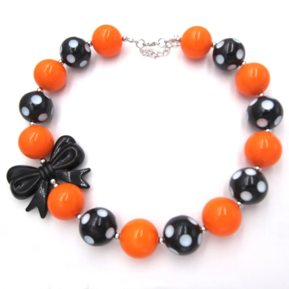 Girls Gifts Black Bowknot Orange Chunky Beaded Necklace Baby Bubblegum Children Girl Halloween Dress Up Outfits Jewelry | Украшения и