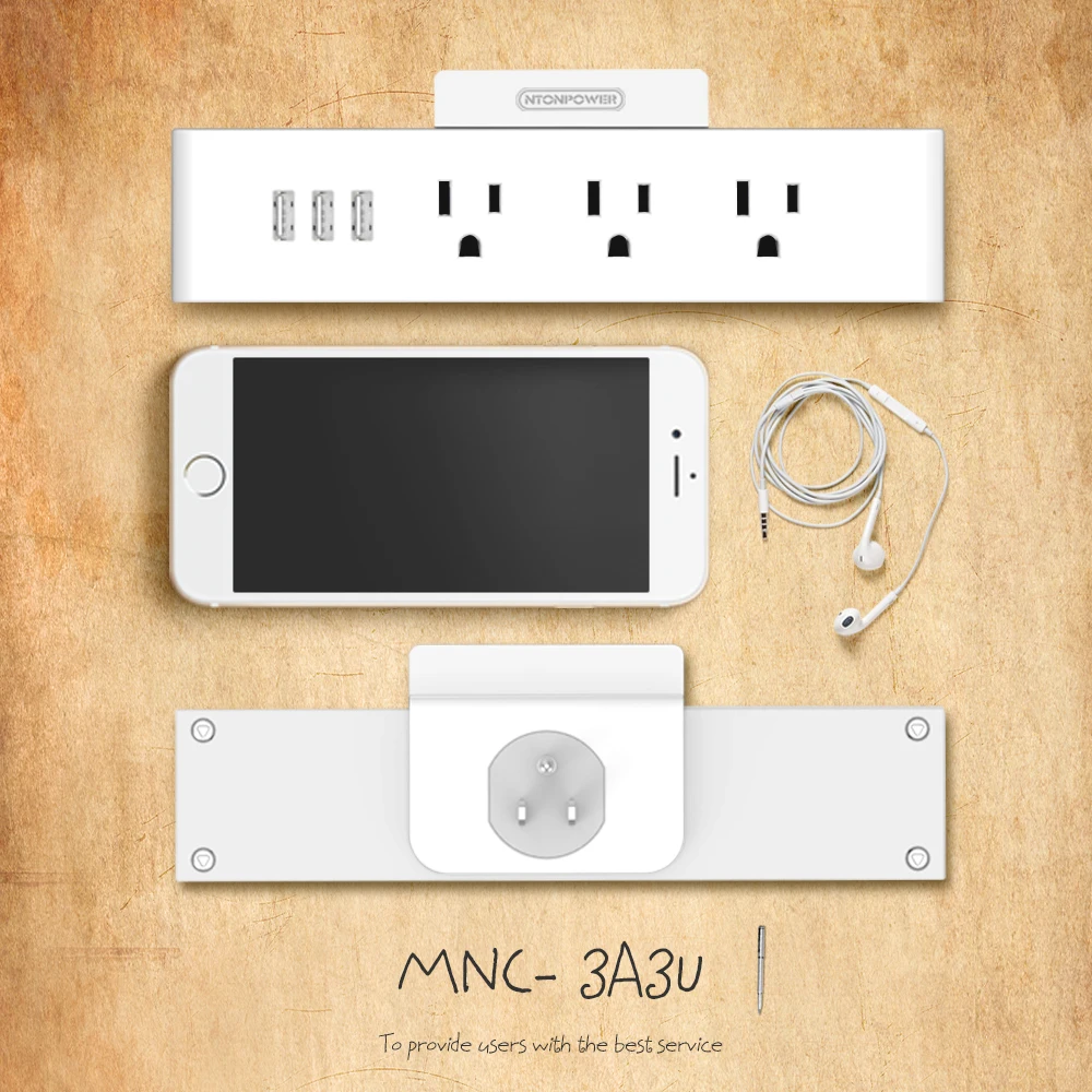 NTON power MNC, настенная USB розетка, стандарт США, электрическая вилка, 3 розетки переменного тока, 3 USB Смарт-порта для зарядки с держателем для телефона