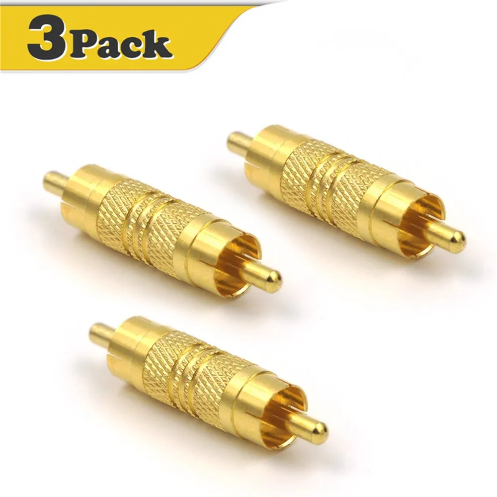 Gold Plated RCA Male to Coupler Connector 3PACK-VCE |