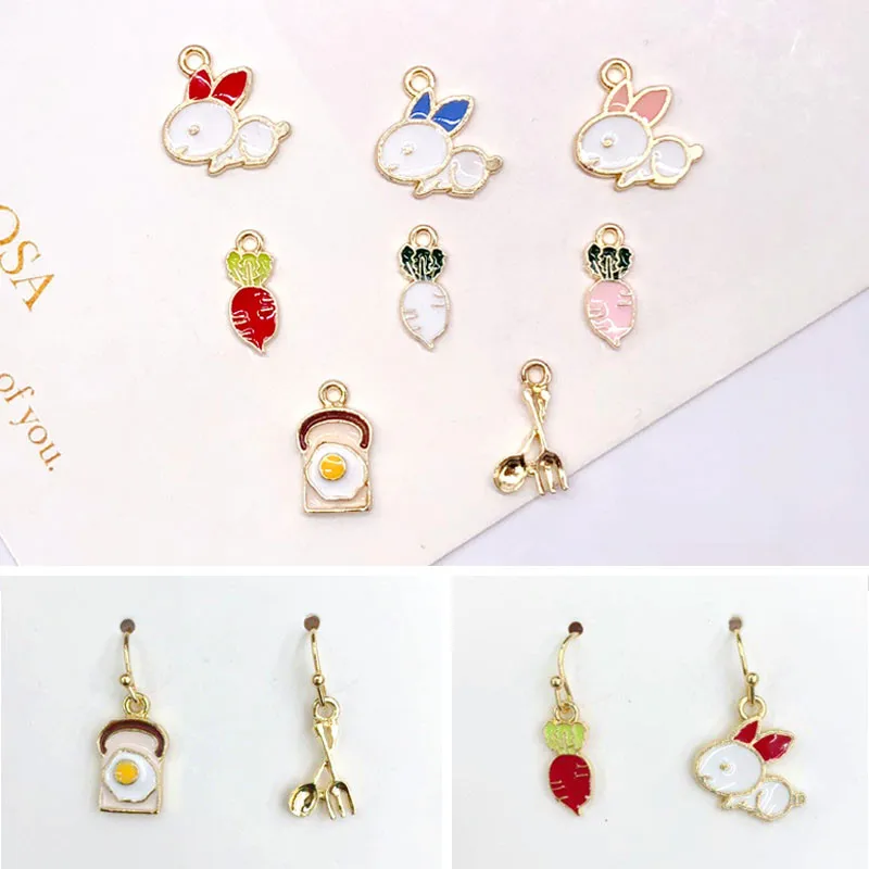 10 шт./упак. кролик редис нож для хлеба и вилка эмаль подвески серьги подвеска