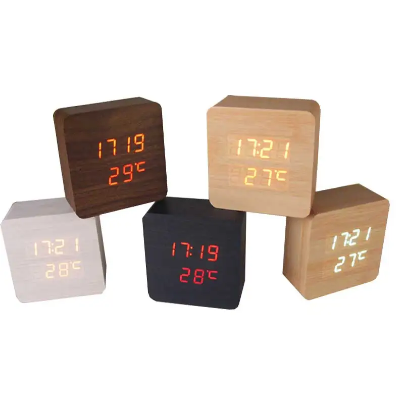 Новые деревянные цифровые светодиодные настольные часы-будильник термометр