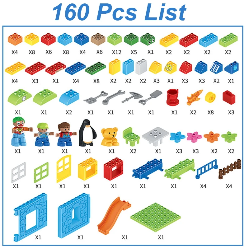 Big Size Building Blocks 50-161Pcs Amusement Park Marble Run Model Toys Kids Educational Toy Compatible Legoings Duploe | Игрушки и