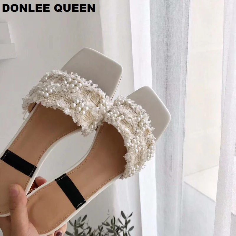 DONLEE QUEEN/брендовые шлепанцы с жемчугом женские шлёпанцы босоножки на