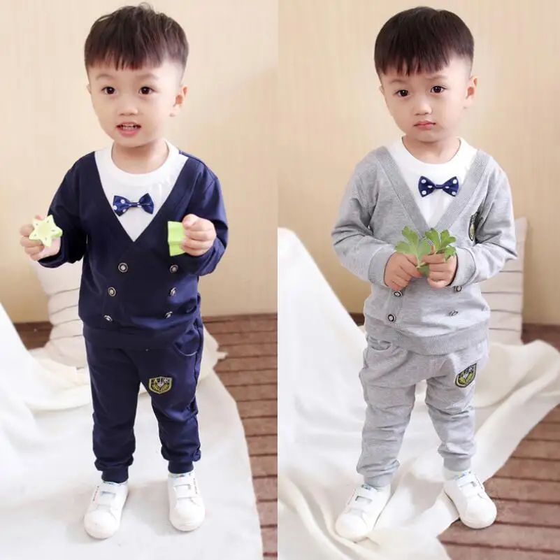 2019 Baby Boy Clothes winter gray/dark blue Clothing Set Long sleeves Leisure boys t shirt+ Pant 2pcs kids clothes set |