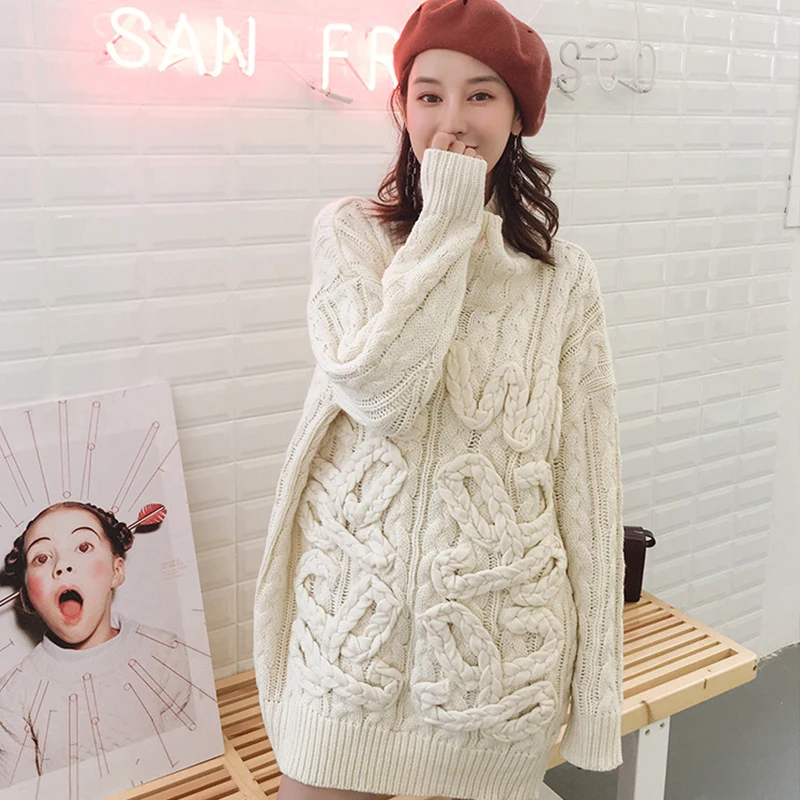 Женский плотный длинный свитер GRUIICEEN дизайнерский Повседневный пуловер с