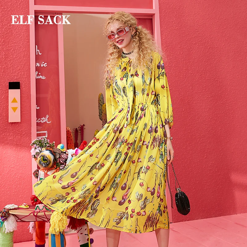 ELFSACK летнее Новое Женское платье с v образным вырезом повседневное