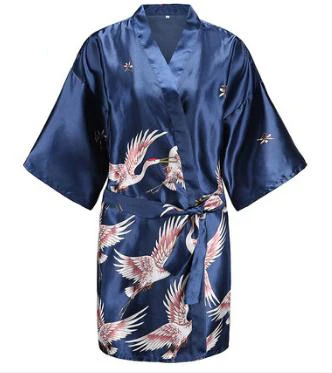 Navyblue Летняя женская короткая ночная рубашка Новое поступление халат журавль Домашняя одежда домашний банный халат красный свадебный халат свадебное платье - Цвет: Navyblue