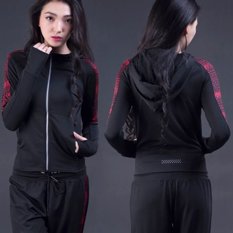 JINXIUSHIRT Черная Женская куртка с капюшоном для бега длинным рукавом толстовка
