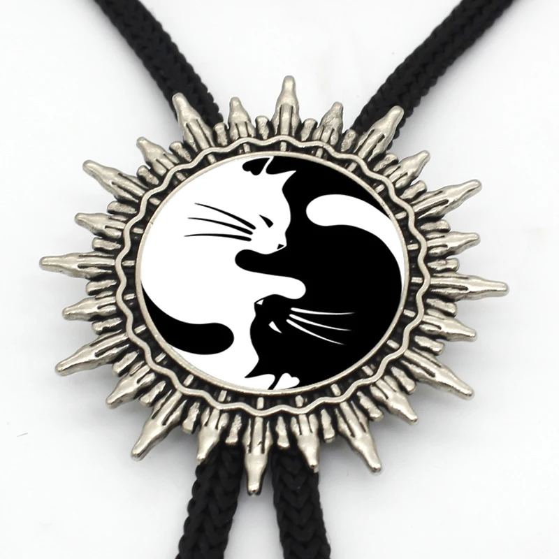 BOLO-0032 New Arrival Dog Footprints Black And White Yin Yang Bolo Tie Glass Dome Jewelry Vintage Ties For Women | Украшения и
