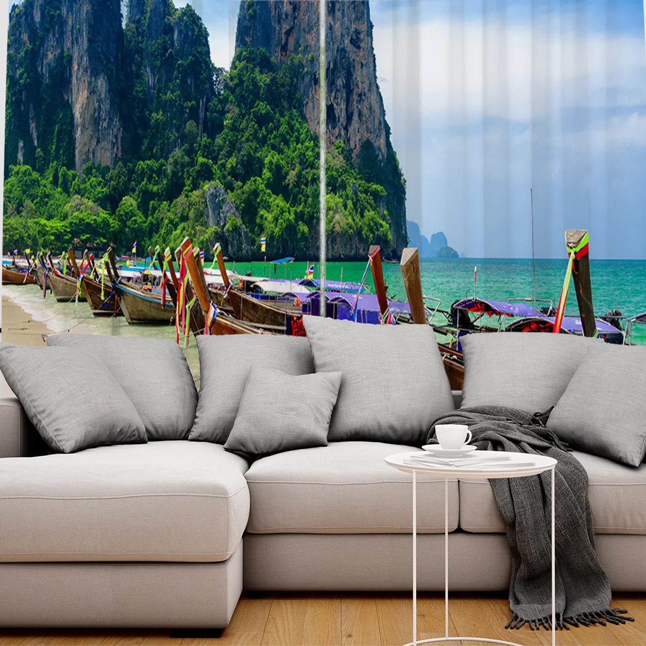 Curtains Thailand Beach Landscape Island Rock Boat Window Curtain Living Room Bedroom Home Decoration Panel Treatment | Дом и сад
