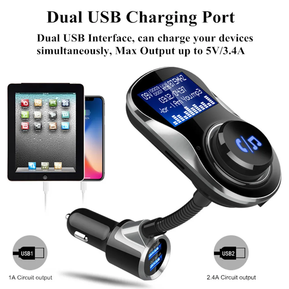 Новый Bluetooth автомобильный комплект FM модулятор fm-передатчик Aux Out Handsfree mp3-плеер 2-USB