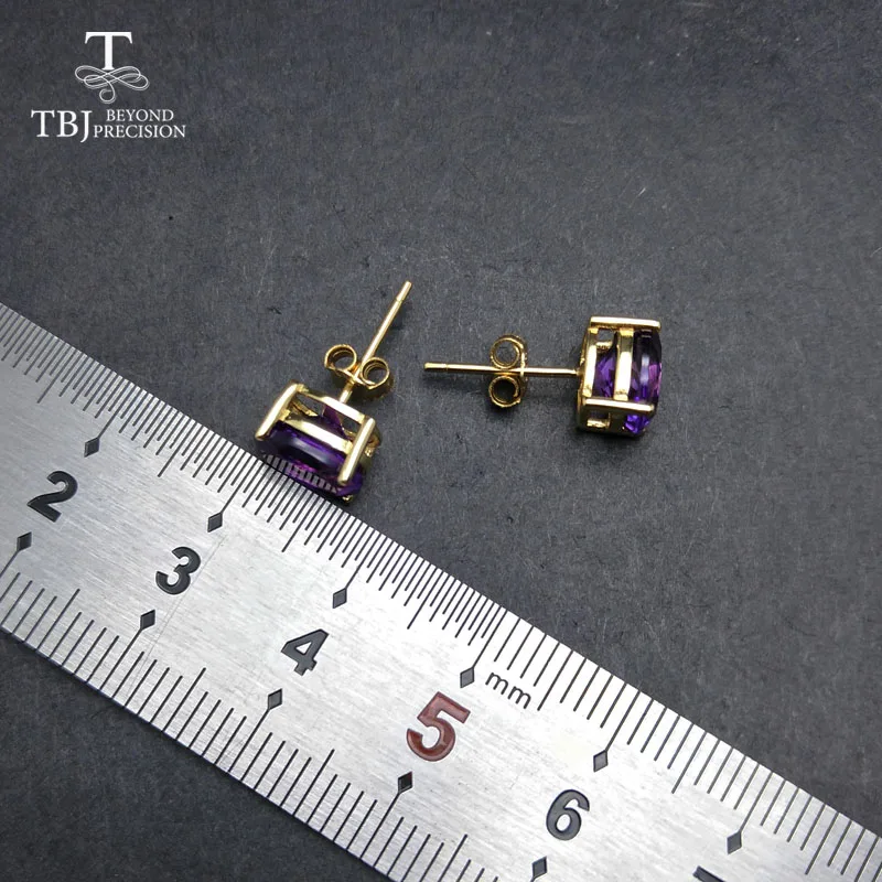 Женские серьги с овальным аметистом 6 х8 мм TBJ простые ювелирные украшения
