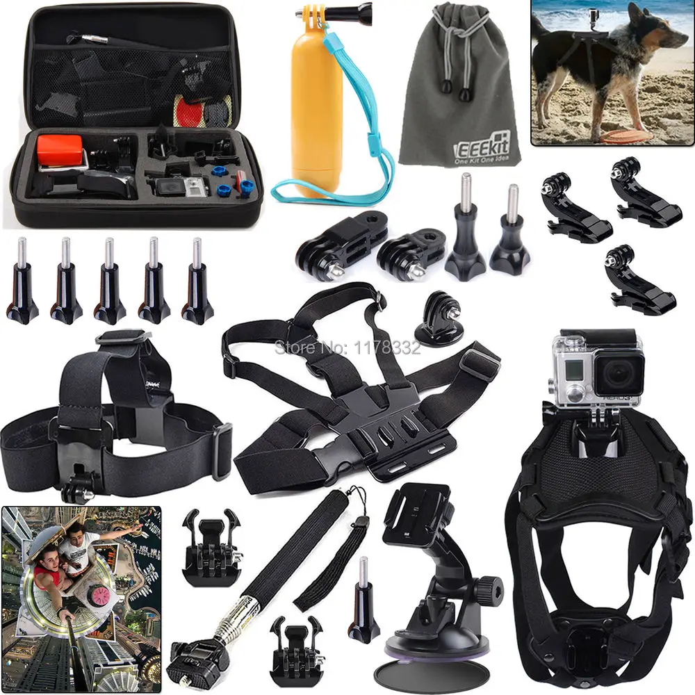 

GoPro Hero 4 HD 3 +, чехол-сумка + ручка для автомобильного монопода для головы, груди, собаки, поворотный кронштейн, плавающая ручка