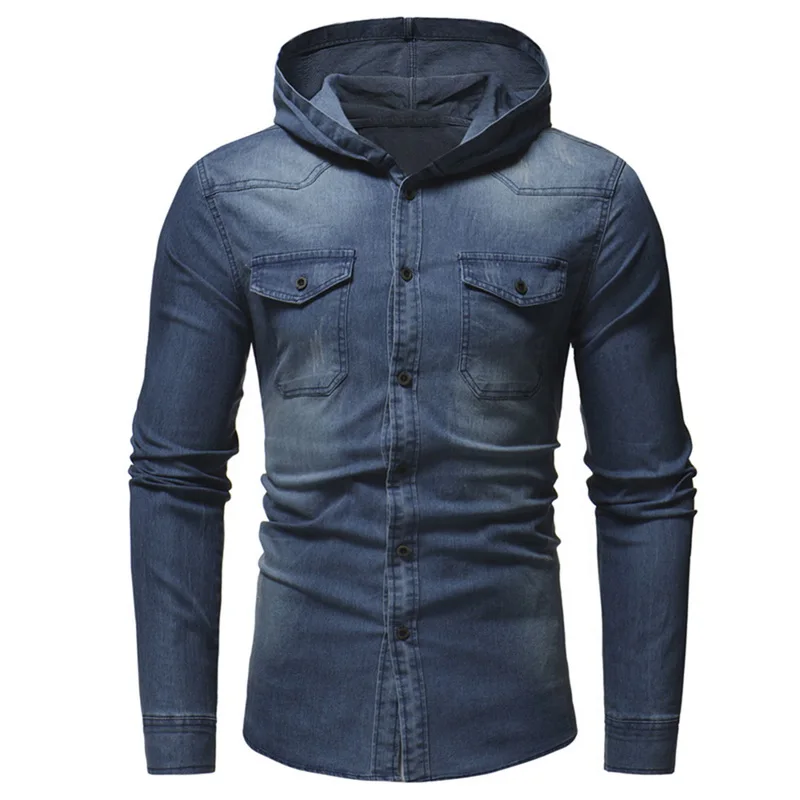 LASPERAL Men's Washed Casual Long-sleeved Denim Jacket Autumn And Winter Slim Hooded Classic Retro | Мужская одежда