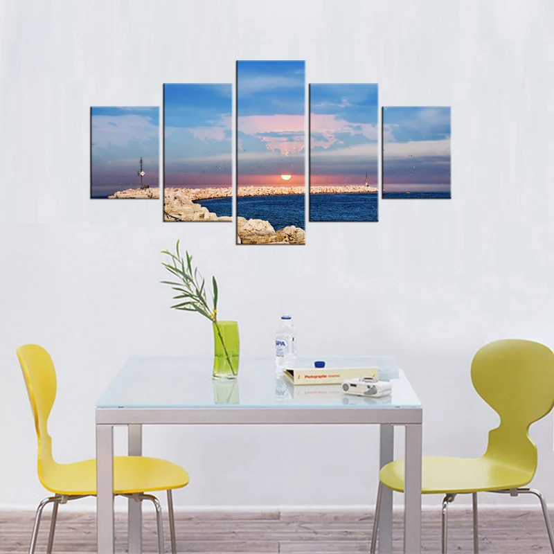 5 Pieces Free Shipping Wall Art Pictures For Living Room Canvas Sea Landscape Painting Home Decor Framed | Дом и сад