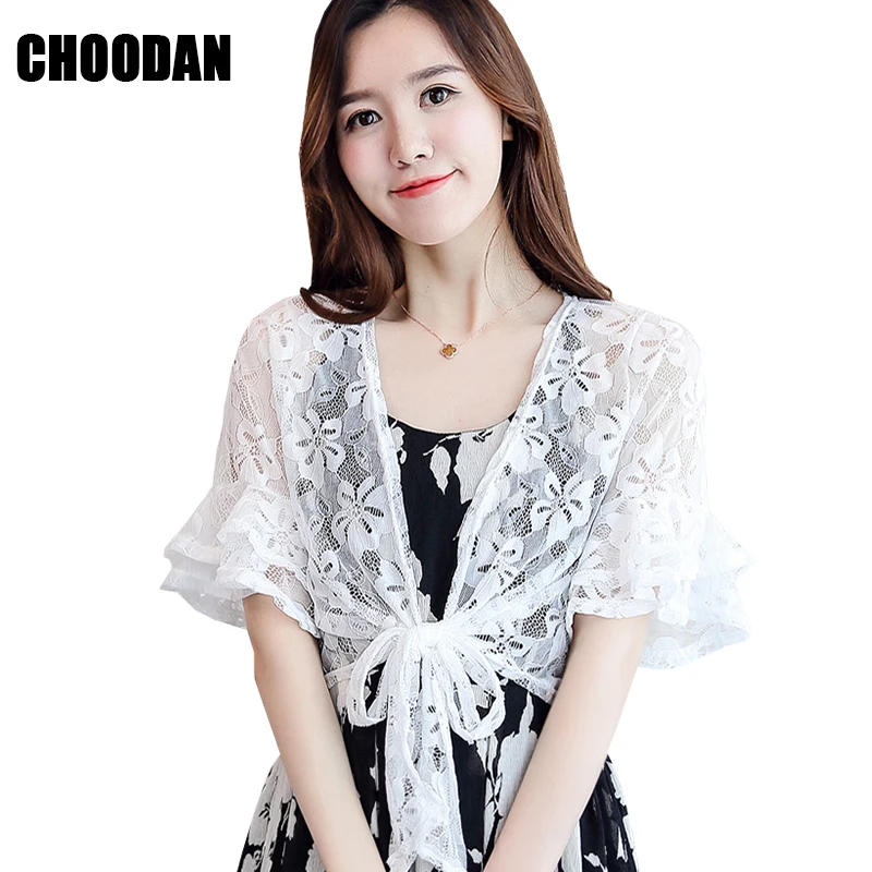 Женская кружевная блузка с расклешенным рукавом элегантный короткий кардиган