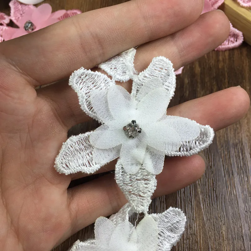 

Wholesale 14yards/lot 5.5cm width chiffon Trims Beaded Embroidered Lace Ribbon DIY Garment Accessories for sewing decorationYA15