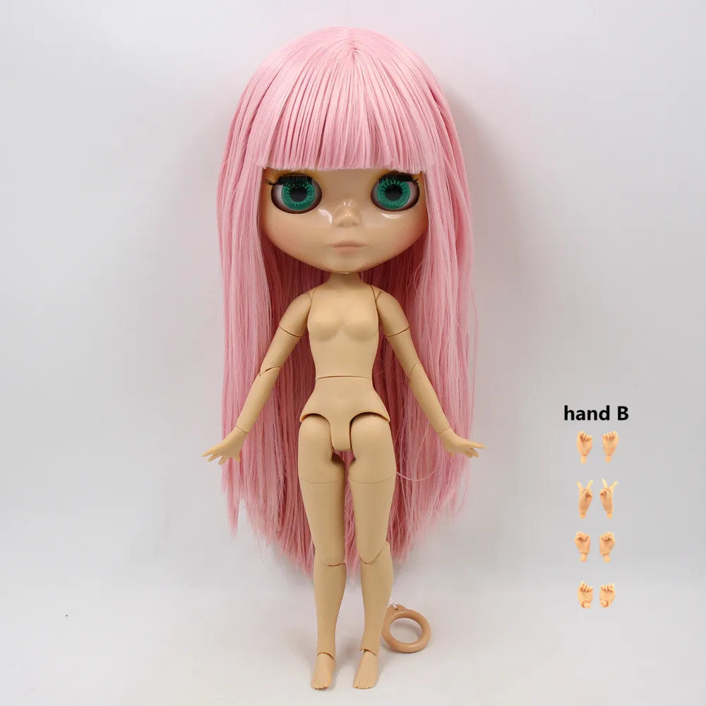 Blyth Joint Body 1/6 кукла розовые прямые волосы Обнаженная загар кожа с челкой/бахрома BJD подходит для DIY игрушки для девочек No.230BL6122 - Цвет: With Gesture B
