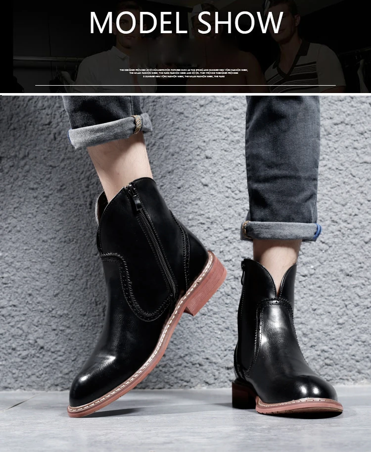 Misalwa/мужские ботинки с перфорацией типа «броги»; коллекция года; сезон осень-зима; ботинки «Челси» на молнии; винтажные стильные ботильоны с острым носком