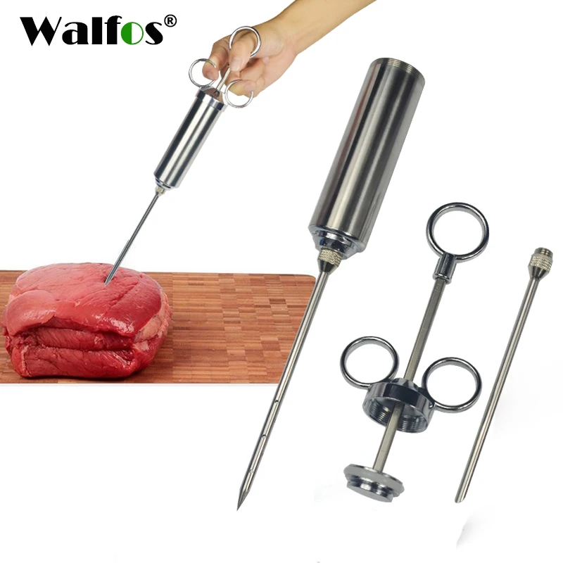 WALFOS приправа для мяса барбекю, шприц, инжектор маринада, набор, пистолет для инъекций с 2 иглами для свинины, курицы, индейки