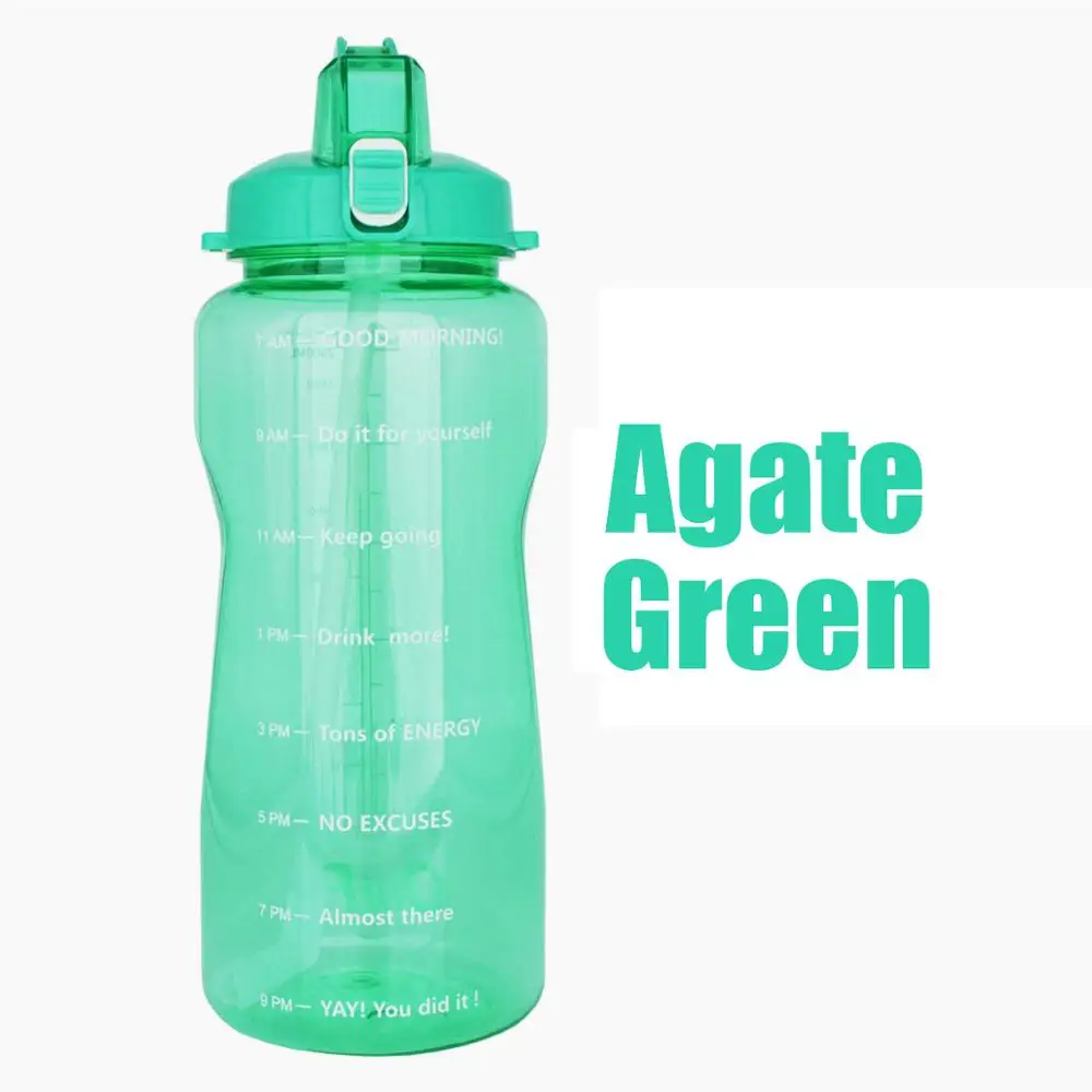 Agate Green Bottle QuiFit 2L 3.8L галлон Тритан Спортивная бутылка для воды с соломинкой большой протеиновый шейкер для напитков бутылки Тыква чашка кувшин BPA бесплатно открытый тренажерный зал - Цвет: Agate Green Bottle